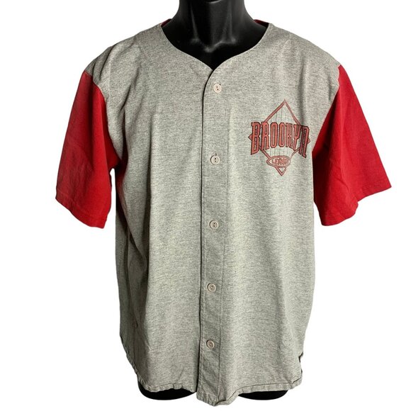 Vintage Brooklyn League Jersey Style Shirt XL Grey Button Up Short Sleeve V Neck
